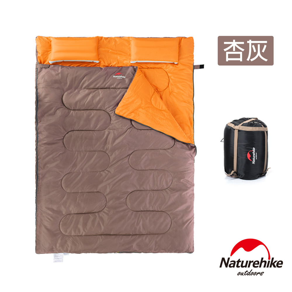 Naturehike 四季通用 加大加厚雙人帶枕睡袋 杏灰