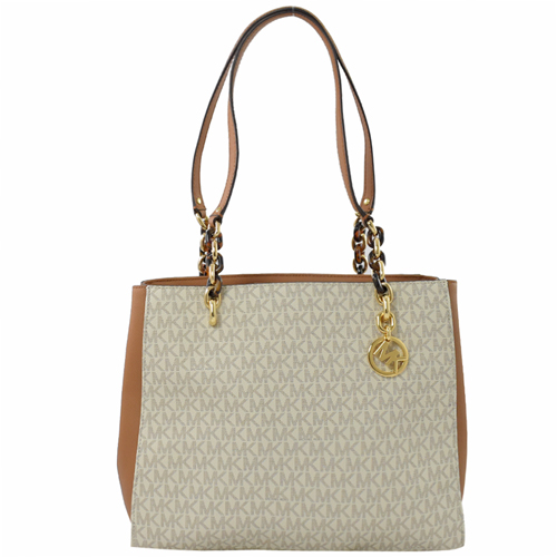 MICHAEL KORS SOFIA LG MK圓形吊飾肩背包.白/咖