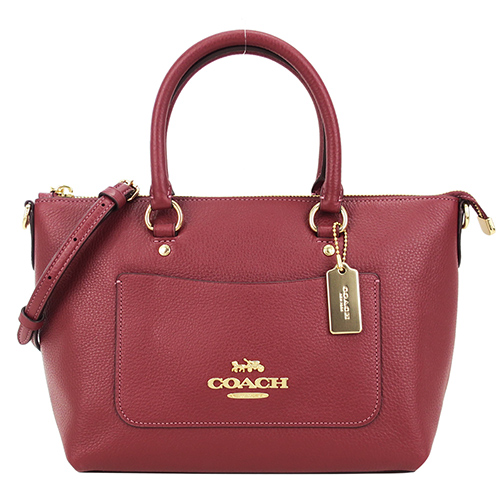 COACH 立體馬車LOGO 前口袋手提/斜背兩用托特包(葡萄酒紅)