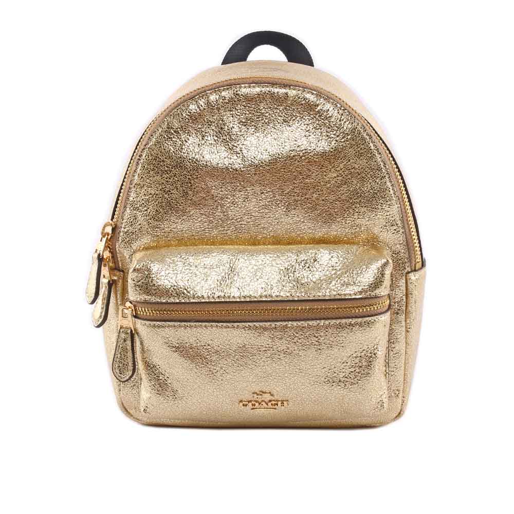 【COACH】經典馬車LOGO皮革後背包(小)(金色) F35238 IMO6V