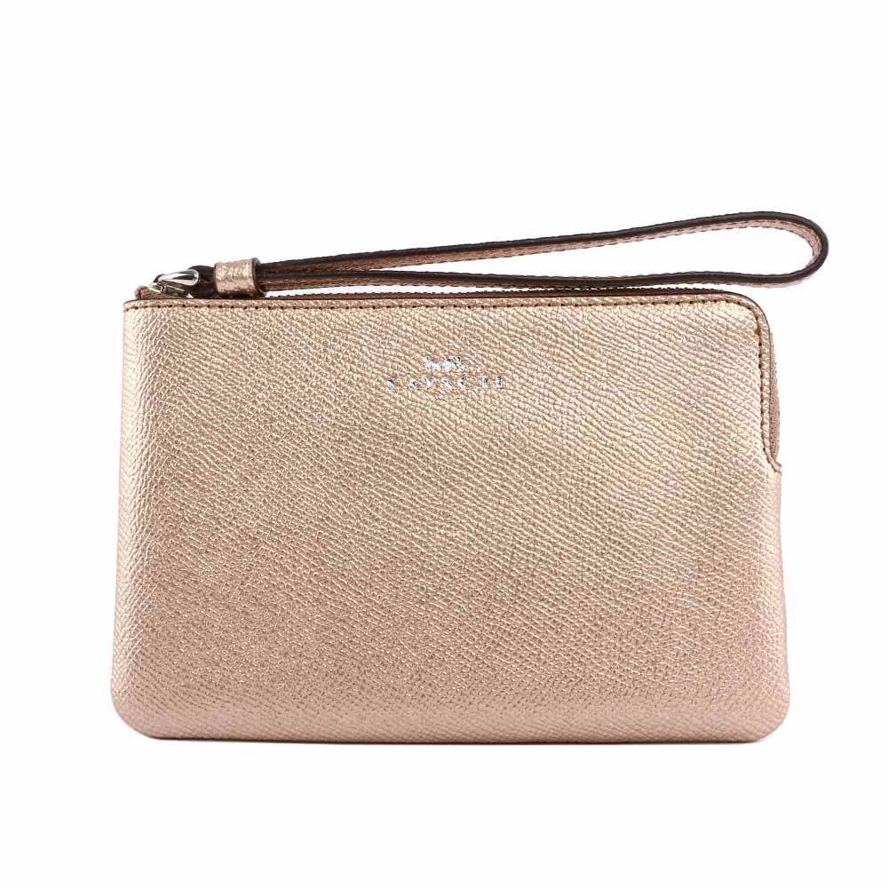【COACH】馬車LOGO皮革L型拉鍊手拿包(香檳金色) F21070 SVPL