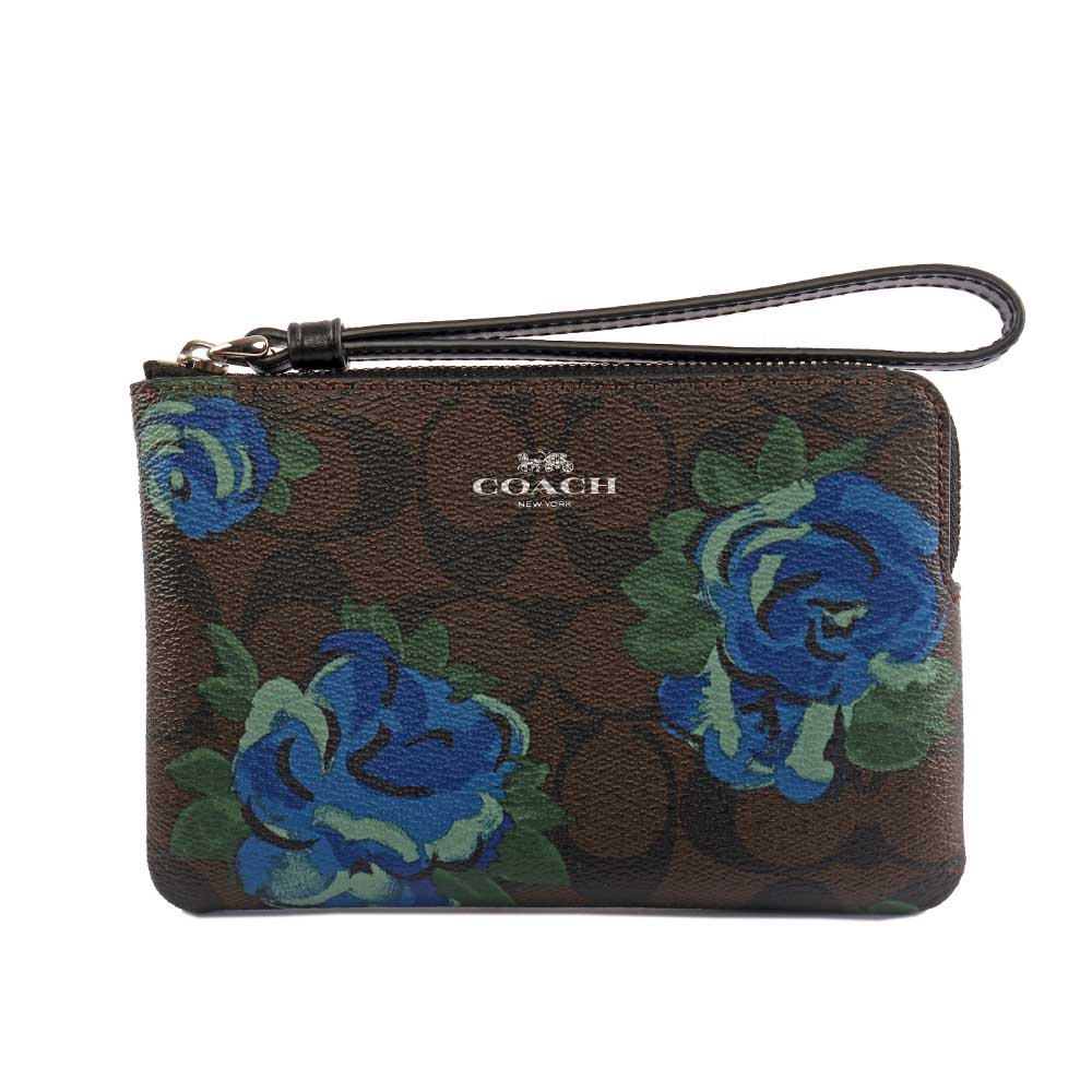 【COACH】LOGO L型花卉拉鍊手拿包(棕色) F39150 SVN2R