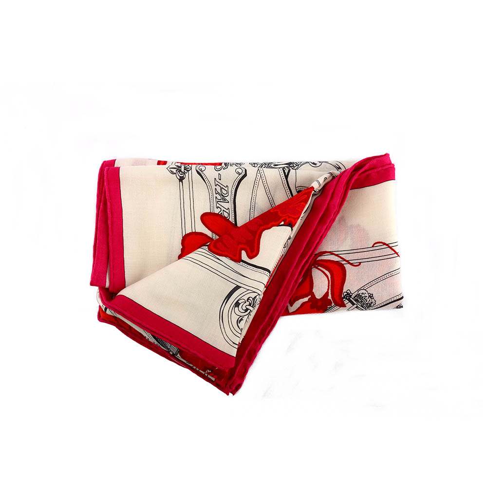 【HERMES】cashmere 白/粉 皮帶圖騰方巾/披巾(140x140) HE75000124