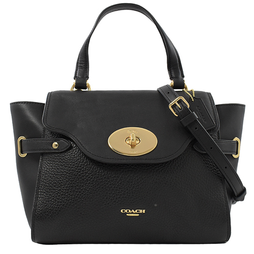 COACH 馬車LOGO牛皮手提兩用蝙蝠包.黑色