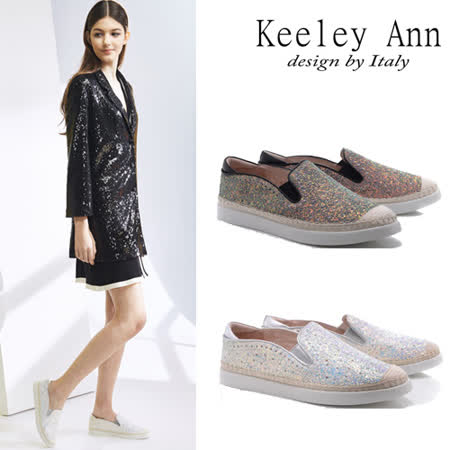 Keeley Ann炫彩奪目~亮片金蔥圓點真皮軟墊平底休閒鞋(雙色任選-Ann系列)