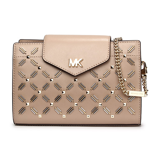 MICHAEL KORS 鉚釘裝飾皮革鍊帶中型斜背包-淺粉色