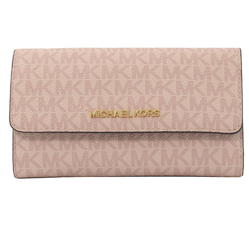 MICHAEL KORS JET SET 滿版LOGO三折扣式長夾.芭蕾粉