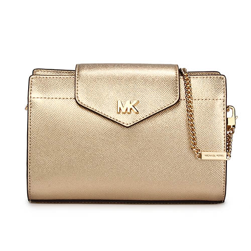 MICHAEL KORS 荔枝紋防刮皮革鍊帶中型斜背包-淺色