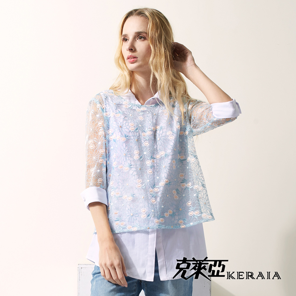 【KERAIA 克萊亞】鏤空花蕾絲兩件式上衣