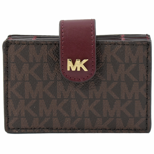 MICHAEL KORS MONEY PIECES 扣式風琴式卡片盒.深咖/紅