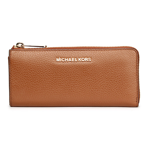 MICHAEL KORS JET SET 荔枝紋皮革拉鍊長夾-駝色