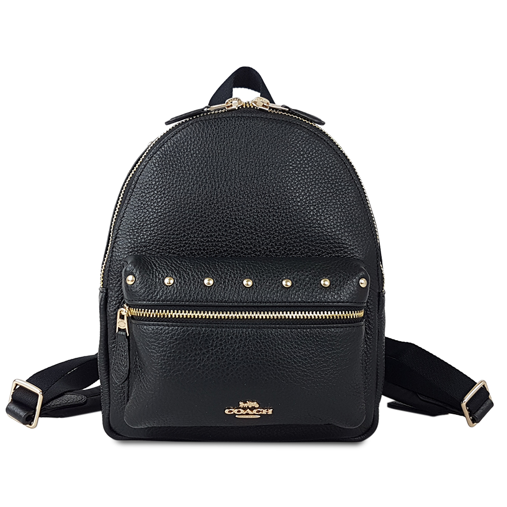 COACH 新款牛皮鉚釘迷你後背包-黑色