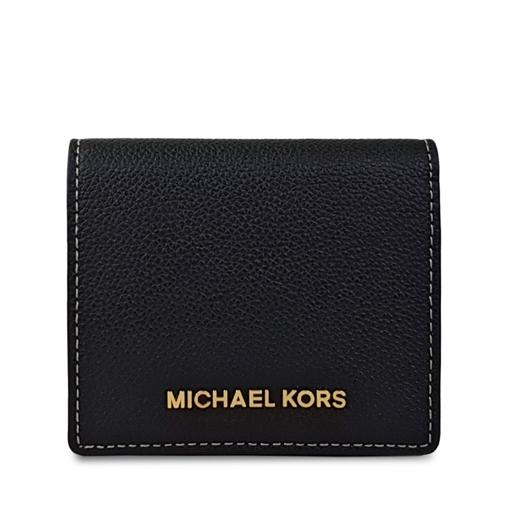 MICHAEL KORS 新款荔枝皮紋經典LOGO素面小短夾-黑色