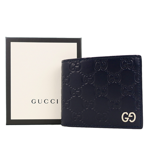 Gucci Signature GG壓紋皮革八卡男短夾(深藍)