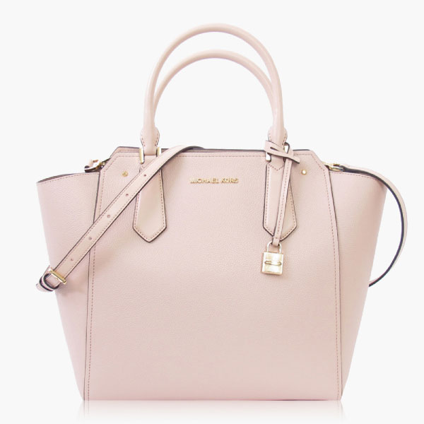 MICHAEL KORS 荔枝紋皮革 / 手提 / 斜背兩用包_淡粉