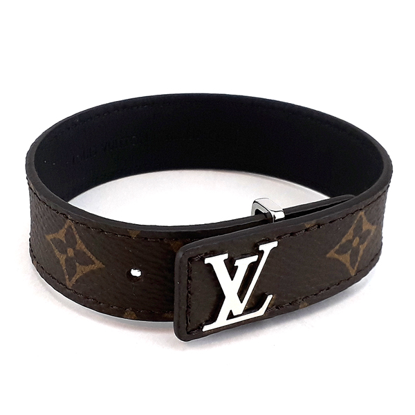 LV 經典字紋帆布銀色LV字樣鉤扣男用手環