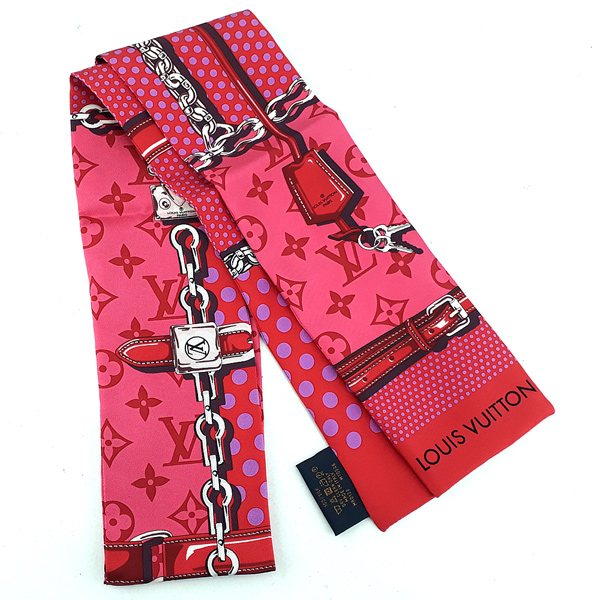 LV LOUIS VUITTON糖果粉色POP CONFIDENTIAL經典圖騰印花絲質髮帶/絲巾領巾