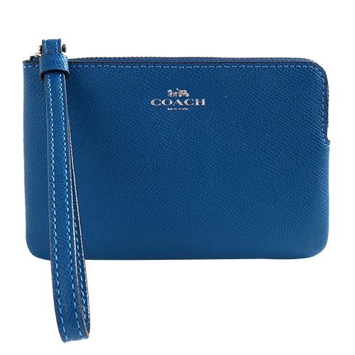 COACH- 烙印銀馬車LOGO 防刮皮革L型手拿包(寶藍)
