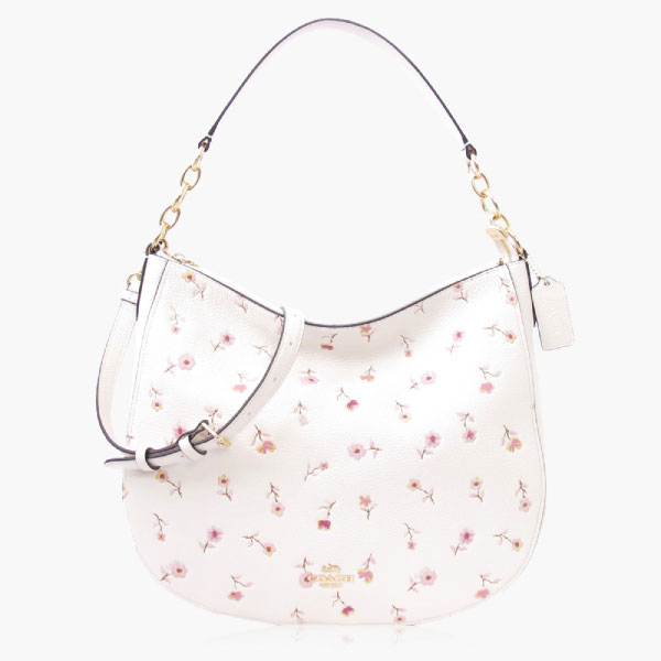 COACH 卵石皮革 / Elle Hobo 印花 / 肩背兩用包_白色