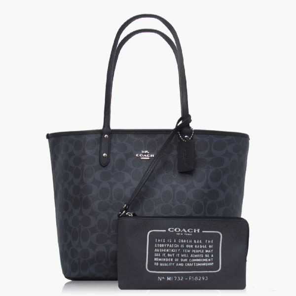 COACH 經典 PVC / 雙面使用 / 肩背托特包_單寧藍