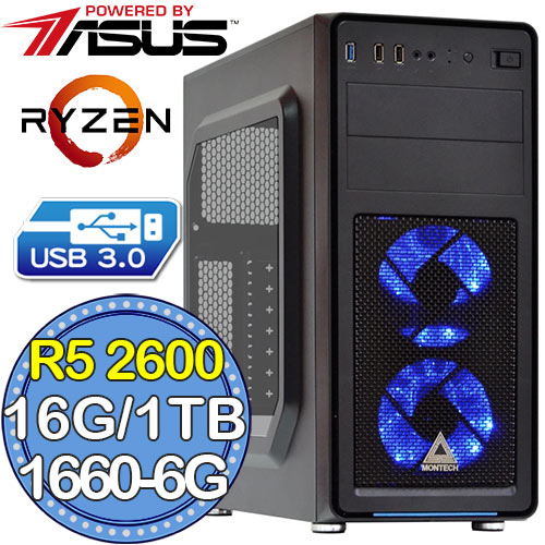 華碩B450平台【鬼魅導師II】Ryzen六核 GTX1660-6G獨顯 1TB效能電腦