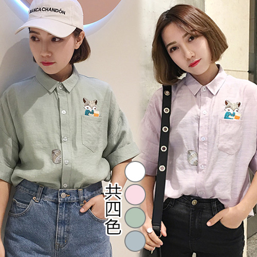 【韓國KW】(現貨) 可愛涼感材質繡花上衣襯衫