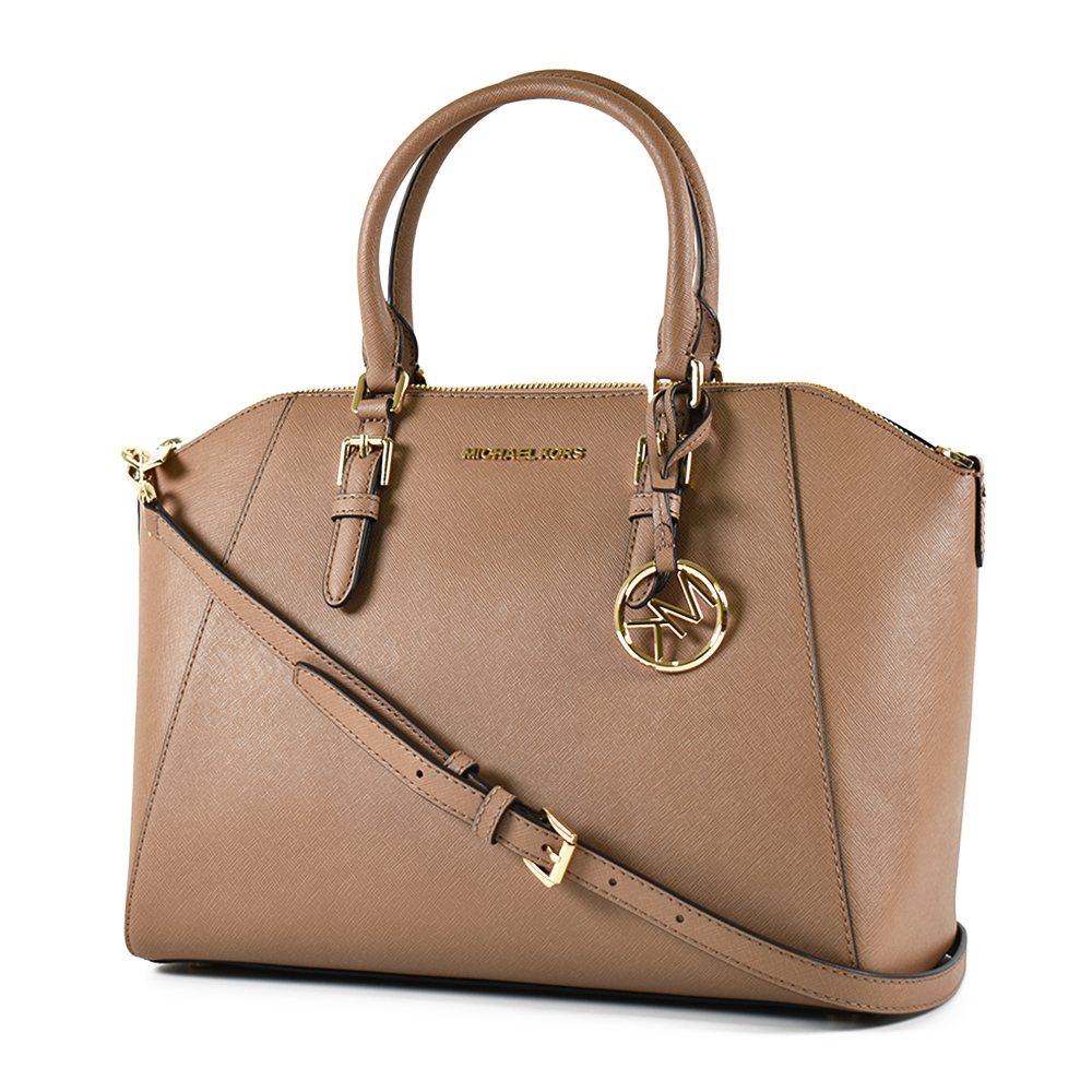 MICHAEL KORS CIARA 防刮皮革手提/斜背二用包-奶茶色/大