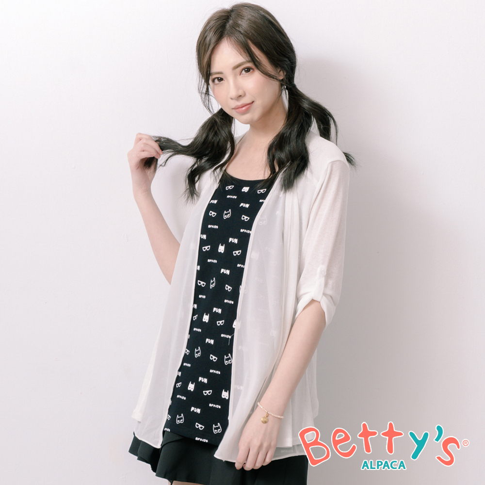 betty’s貝蒂思 FUN印花拼接雪紡七分袖上衣(白色)
