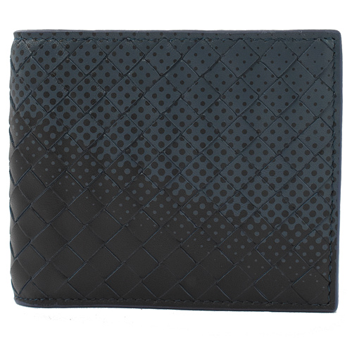 BOTTEGA VENETA 編織漸層點點八卡短夾.黑/藍