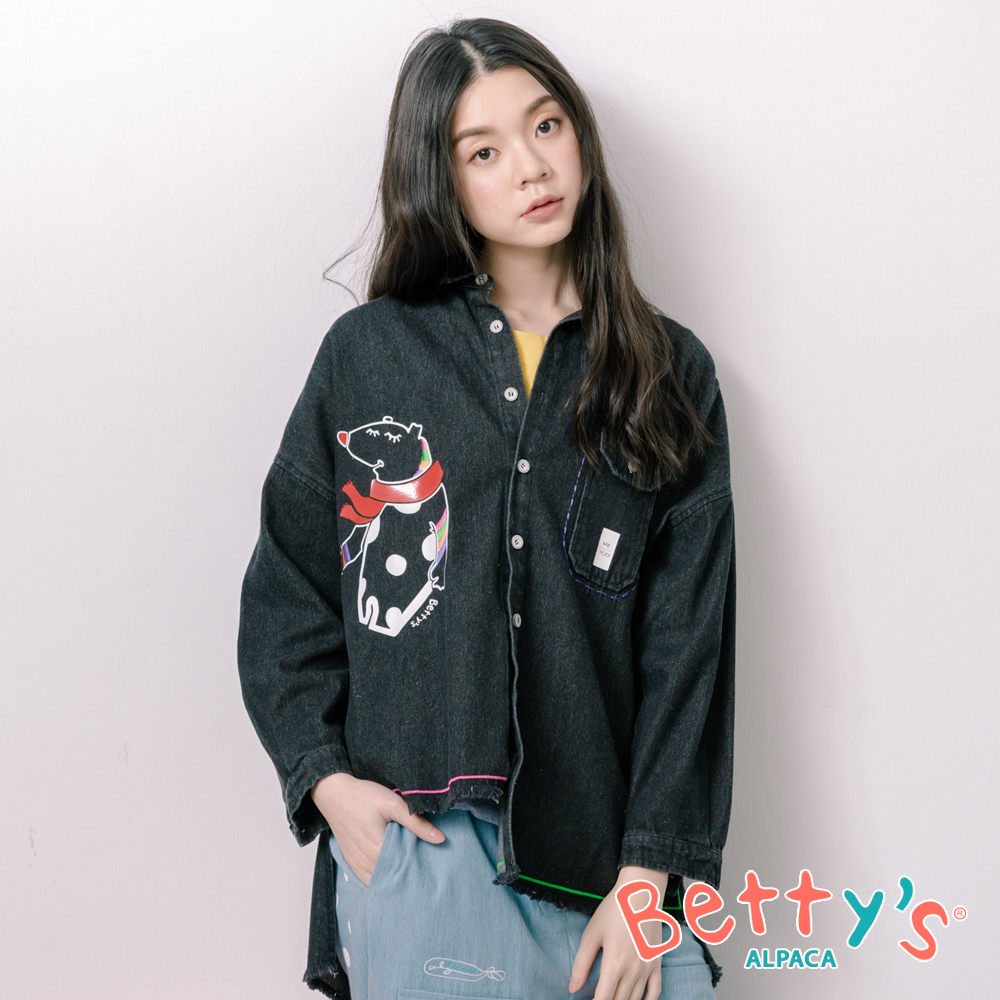 betty’s貝蒂思 動物印花寬版牛仔襯衫(牛仔黑)