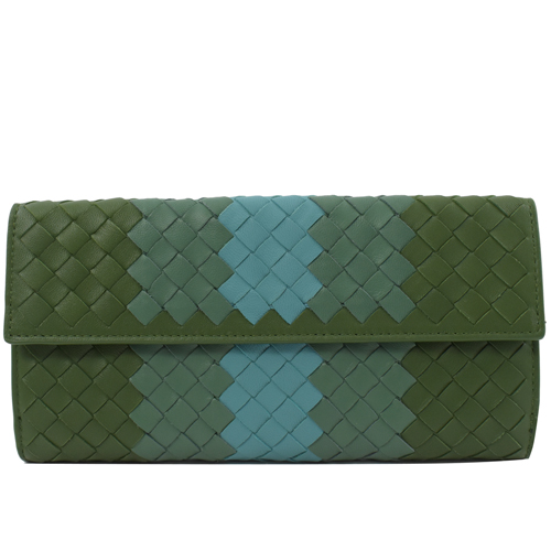 BOTTEGA VENETA 手工編織民族風扣式長夾.綠