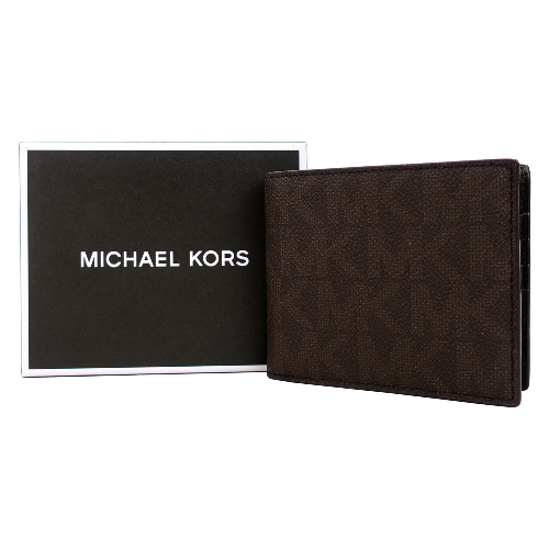 MICHAEL KORS JET SET滿版八卡短夾附支票夾(咖)