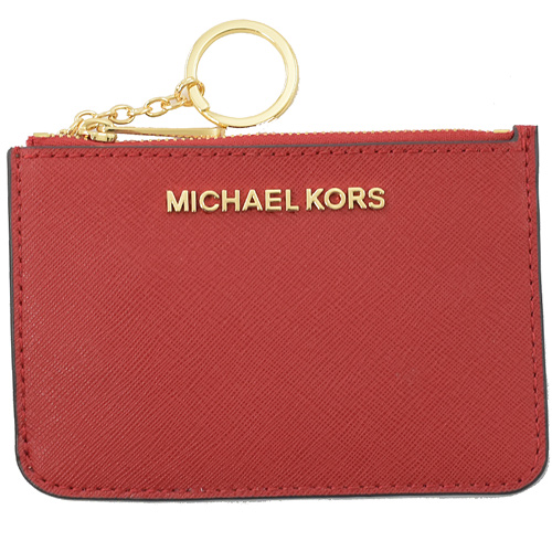 MICHAEL KORS JET SET 浮雕LOGO鑰匙環零錢包.辣椒紅