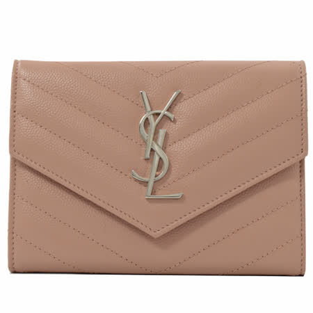YSL MONOGRAM V字紋牛皮扣式護照/萬用夾.裸膚