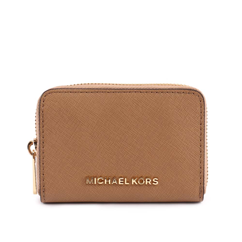 【MICHAEL KORS】素面防刮皮革ㄇ拉零錢/卡片夾(卡其色) 35H8GTVZ5L DK KHAKI