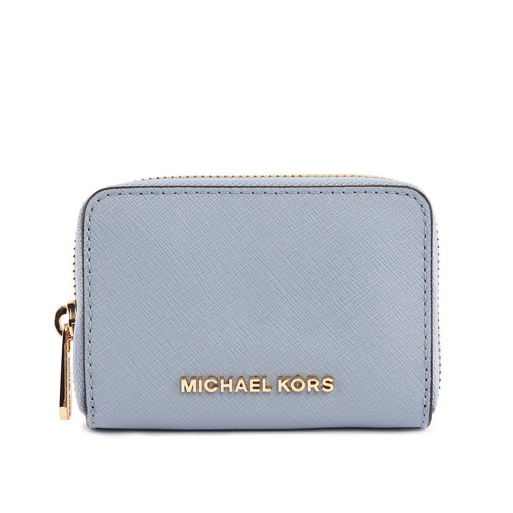 【MICHAEL KORS】素面防刮皮革ㄇ拉零錢/卡片夾(粉藍色) 35H8GTVZ5L PALE BLUE