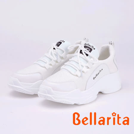 bellarita．拼接飛織透氣百搭休閒運動鞋(黑色)(9401-15白色)