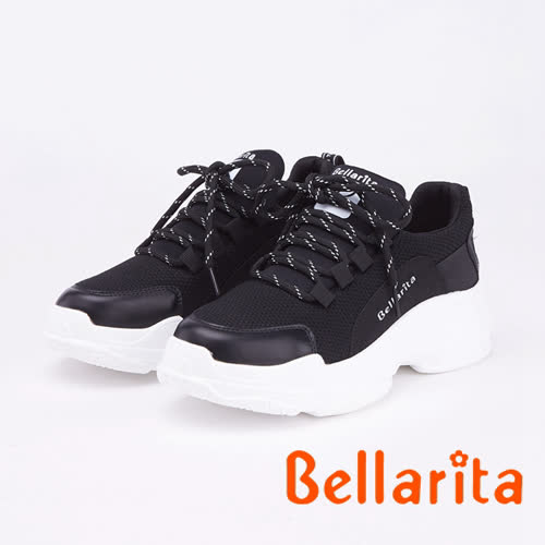 bellarita．拼接飛織透氣百搭休閒運動鞋(9401-95黑色)