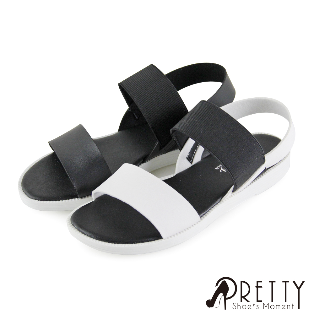 【Pretty】素面寬版線條鬆緊帶平底涼鞋