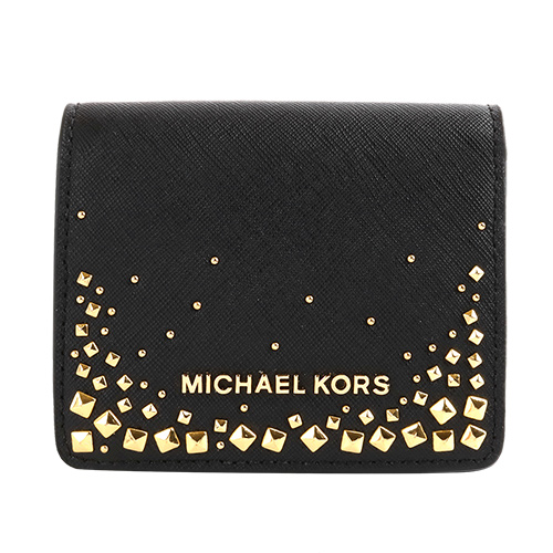MICHAEL KORS- 金字LOGO鉚釘防刮釦式短夾(黑)