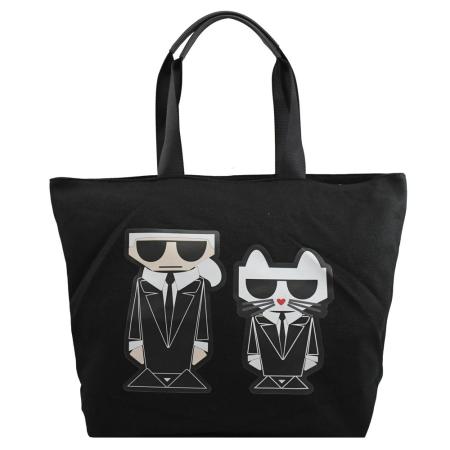 KARL LAGERFELD 卡爾 老佛爺貓咪公仔折疊大購物包.黑
