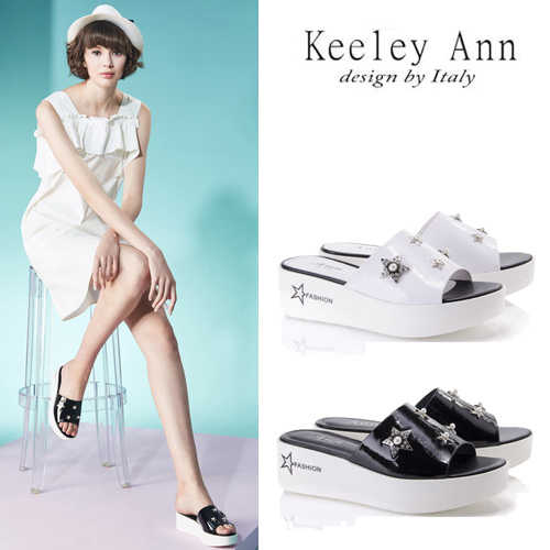 Keeley Ann個性玩酷~金屬星星寶石點綴厚底拖鞋(兩色任選8217772-Ann系列)