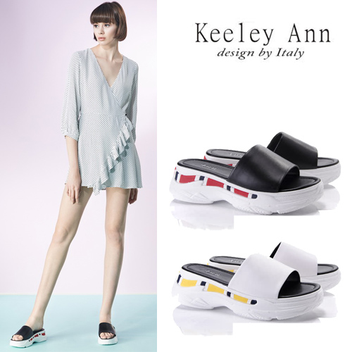 Keeley Ann個性玩酷~潮流運動造型真皮厚底拖鞋(兩色任選8217723-Ann系列)
