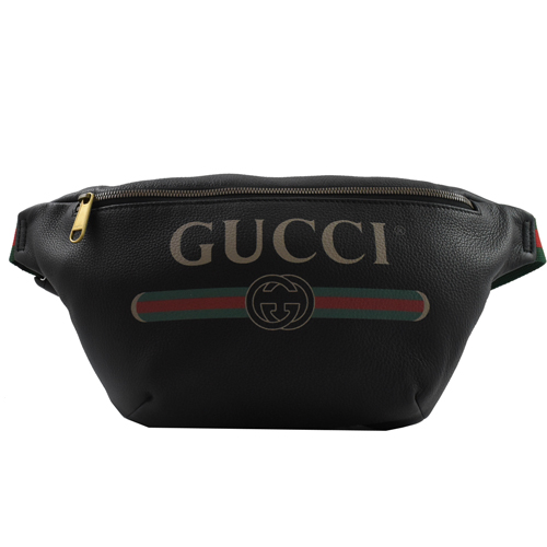 GUCCI (新版) 復古LOGO小牛皮腰包/胸口包.黑