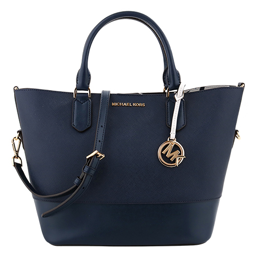 MICHAEL KORS- 大MK吊飾防刮內印花手提/肩斜背包(藍/白)