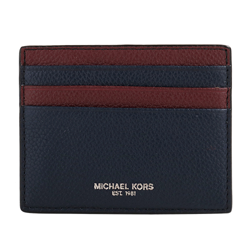 MICHAEL KORS- 銀字荔枝紋皮革卡片夾(海軍藍/暗紅)