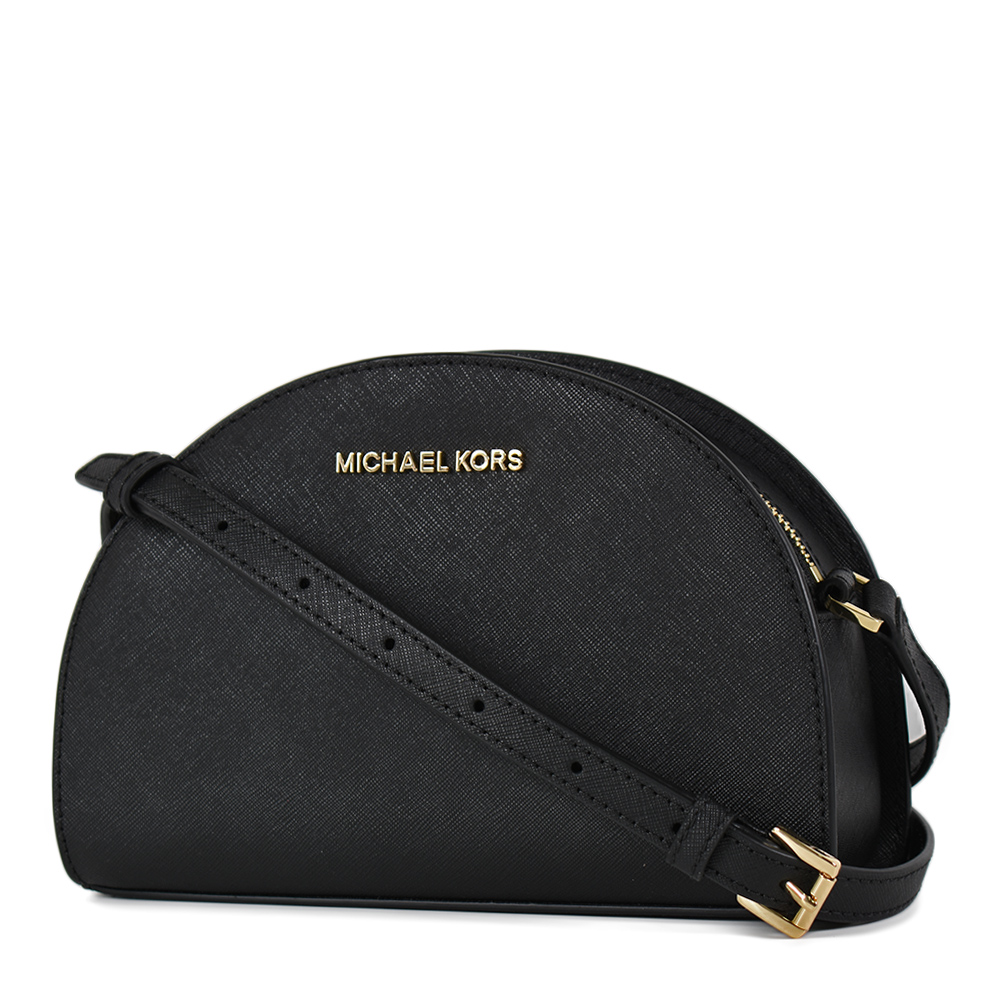 MICHAEL KORS JET SET 金字防刮皮革半圓斜背包-黑色