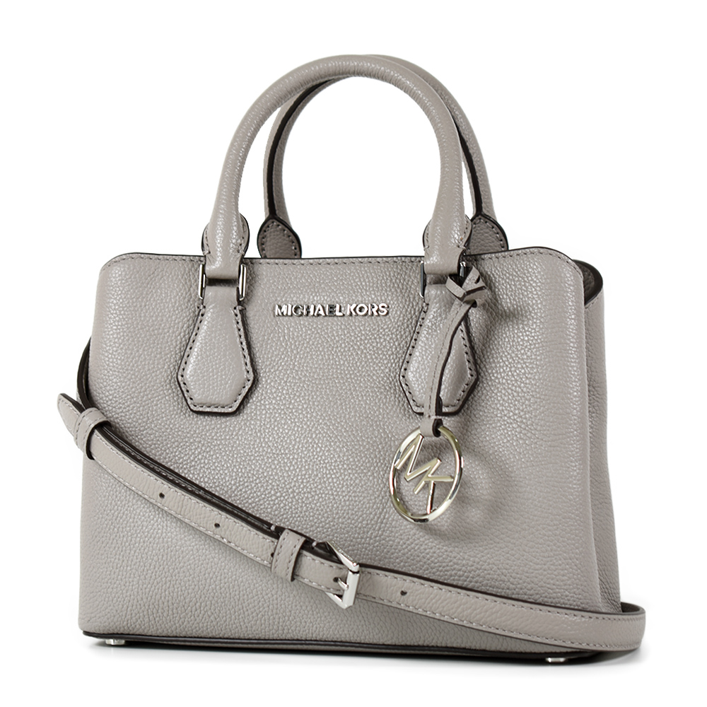 MICHAEL KORS 銀字荔枝紋皮革三層置物手提/斜背二用包-灰色/小