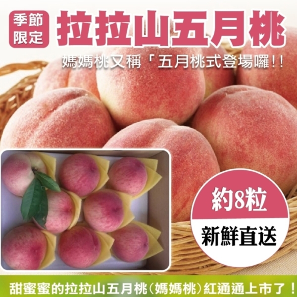 【產地直送】拉拉山五月水蜜桃8入(2盒/每盒約1.3kg±10%含盒重)