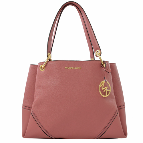 MICHAEL KORS Nicole 新款 荔枝牛皮拼接肩背包.玫瑰粉